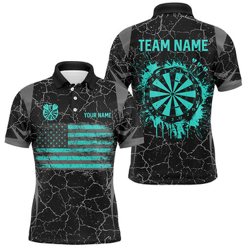 Personalized Turquoise Retro US Flag Patriotic Men Dart, Crack Pattern Grunge Dart