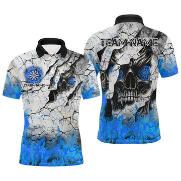 Personalized Skull Crack Pattern Men Dart Custom Fire Flame Dart Team Uniform |Blue