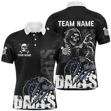 Custom Black White Death Skeleton Grunge Dart, Scary Dart Team Uniform
