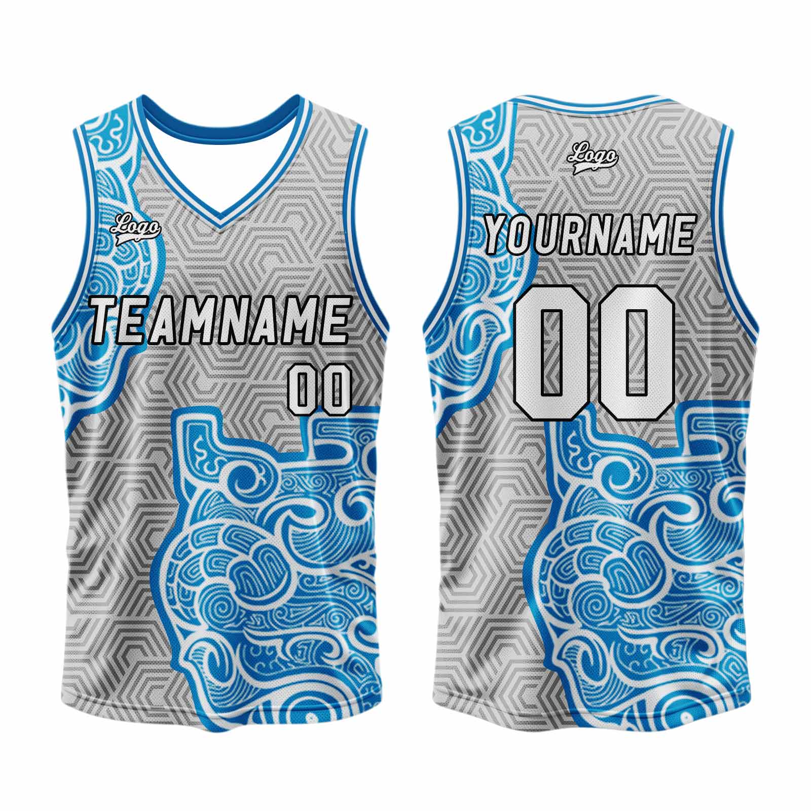 Custom Gray Blue Basketball Jersey Uniform Suit Printed Your Logo Name Number