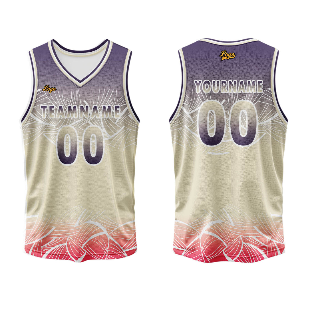 Custom Purple Flesh Color Basketball Jersey Uniform Suit Printed Your Logo Name Number