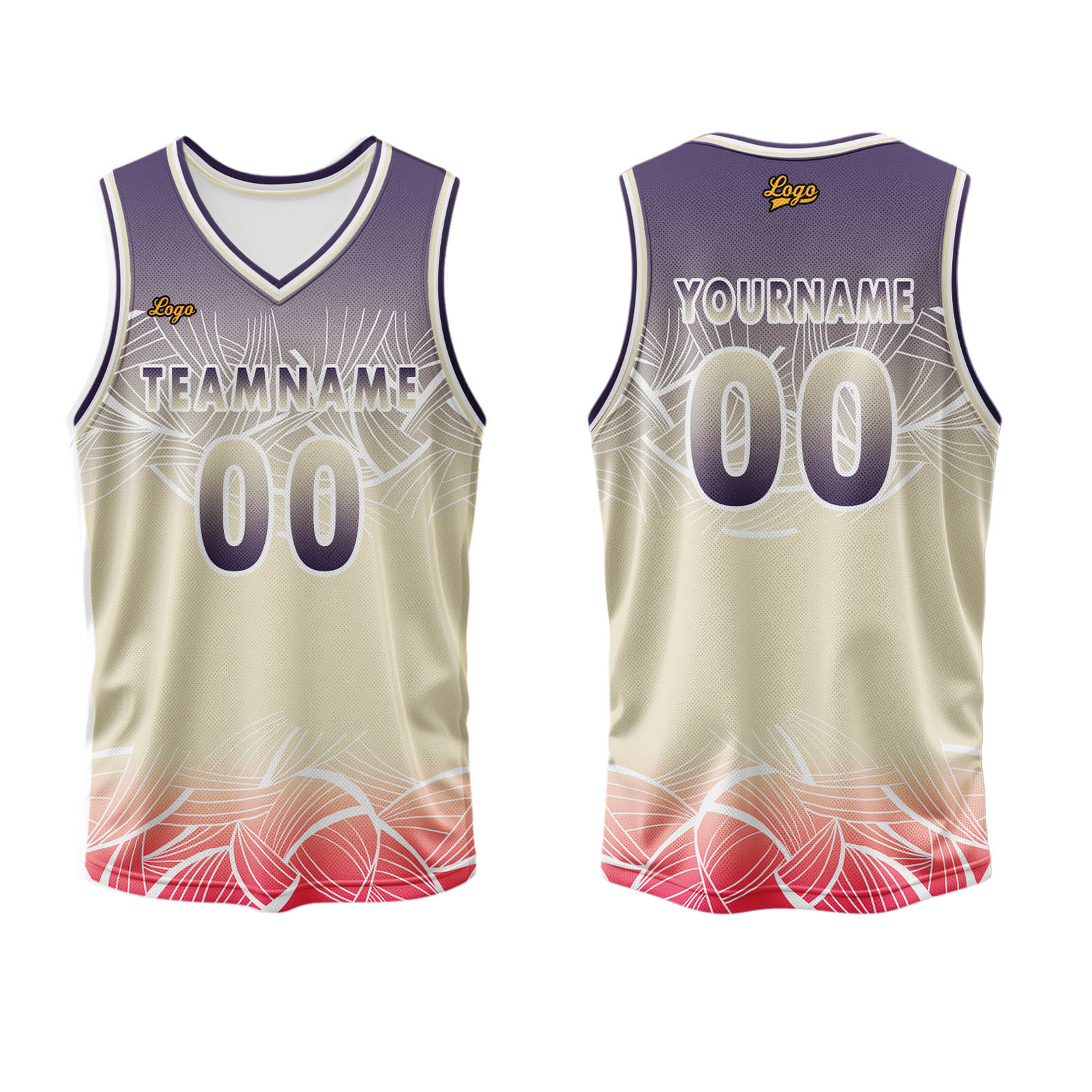 Custom Purple Flesh Color Basketball Jersey Uniform Suit Printed Your Logo Name Number