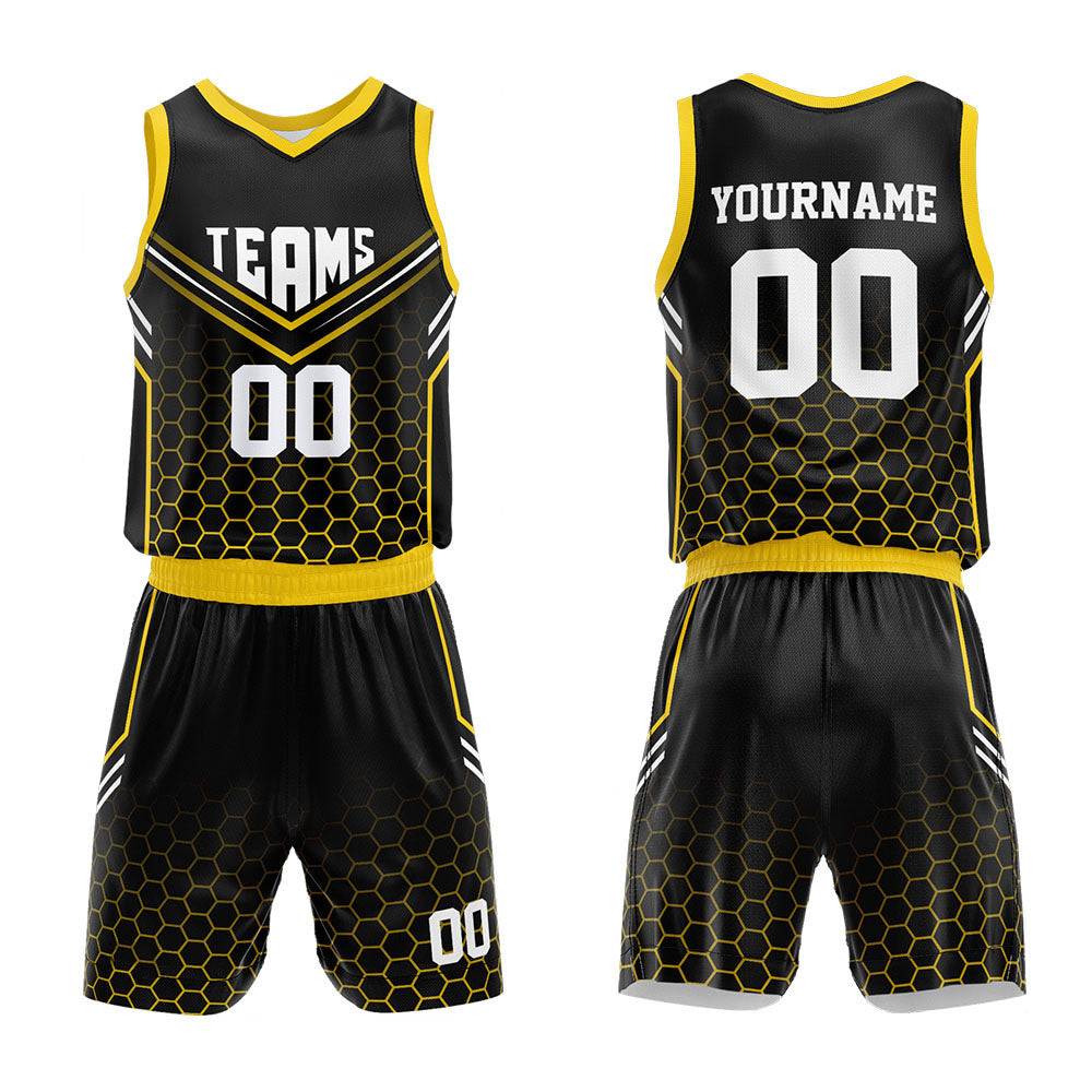 Custom Basketball Jersey Uniform Suit Printed Your Logo Name Number Black-Yellow