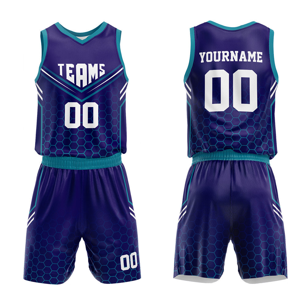 Custom Basketball Jersey Uniform Suit Printed Your Logo Name Number Purple-Teal