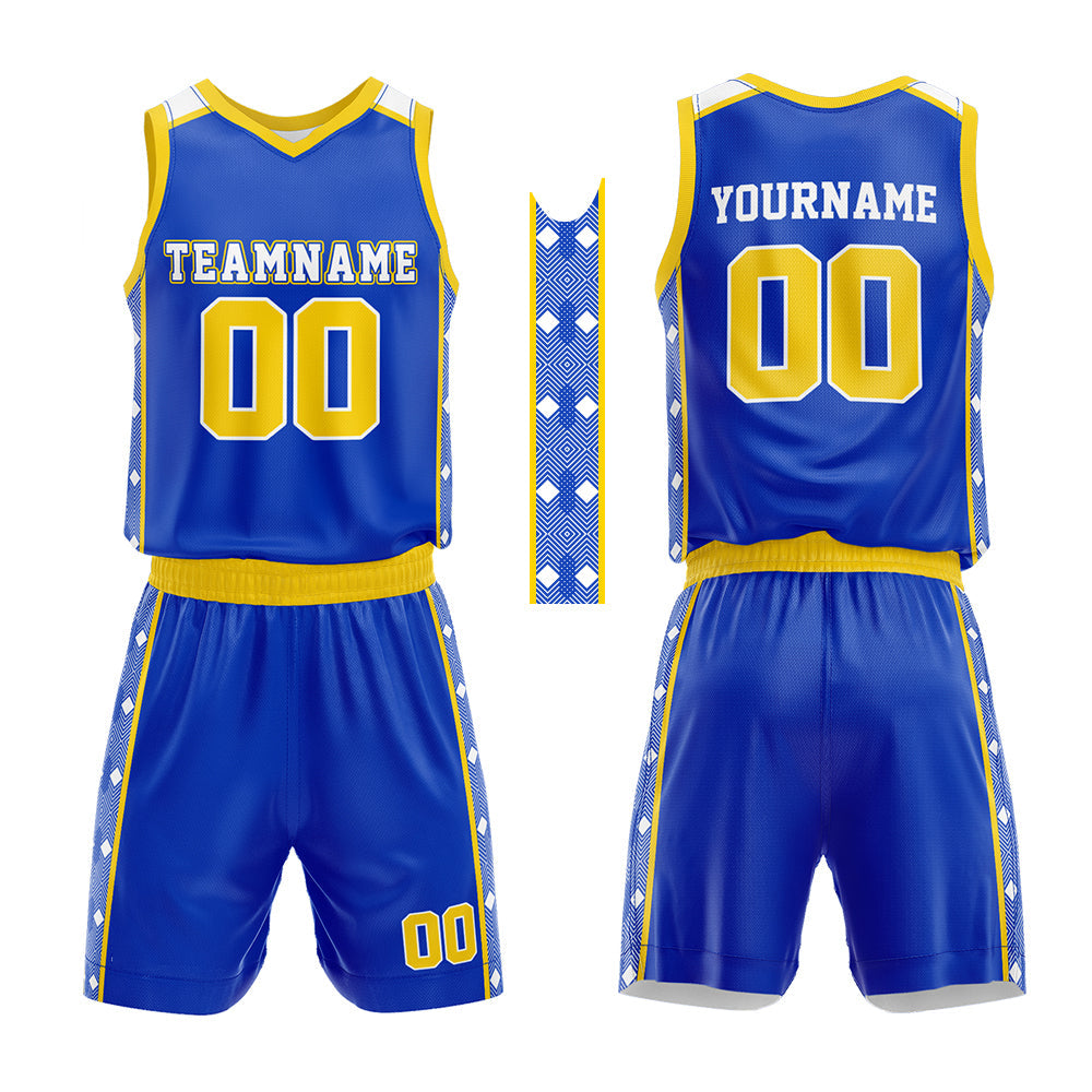 Custom Basketball Jersey Uniform Suit Printed Your Logo Name Number Royal-Yellow