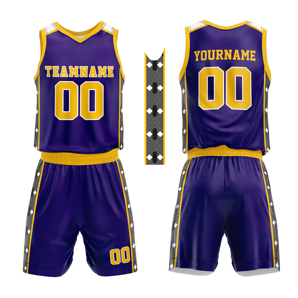 Custom Basketball Jersey Uniform Suit Printed Your Logo Name Number Purple-Yellow