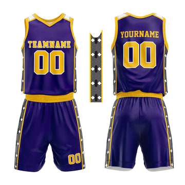 Custom Basketball Jersey Uniform Suit Printed Your Logo Name Number Purple-Yellow