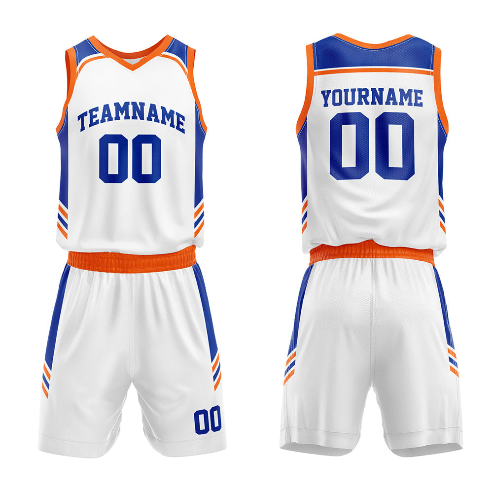 Custom Basketball Jersey Uniform Suit Printed Your Logo Name Number White-Royal-Orange