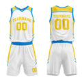 Custom Basketball Jersey Uniform Suit Printed Your Logo Name Number White-Blue-Yellow