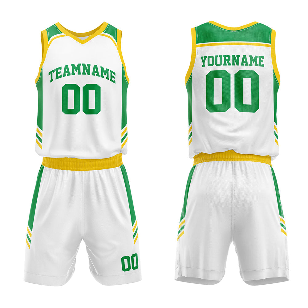 Custom Basketball Jersey Uniform Suit Printed Your Logo Name Number White-Green-Yellow