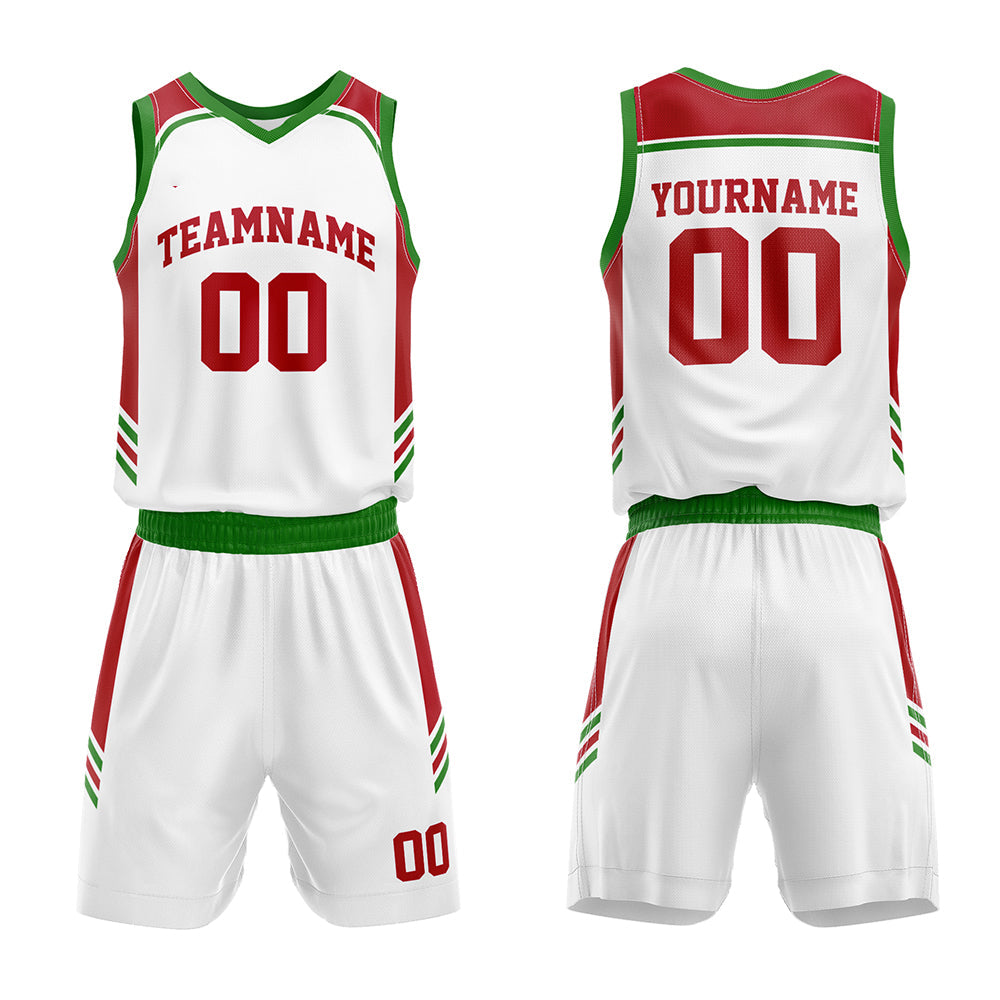 Custom Basketball Jersey Uniform Suit Printed Your Logo Name Number White-Red-Green