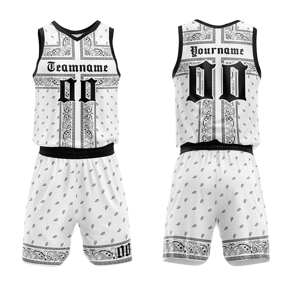 Custom Basketball Jersey Uniform Suit Printed Your Logo Name Number White-Black