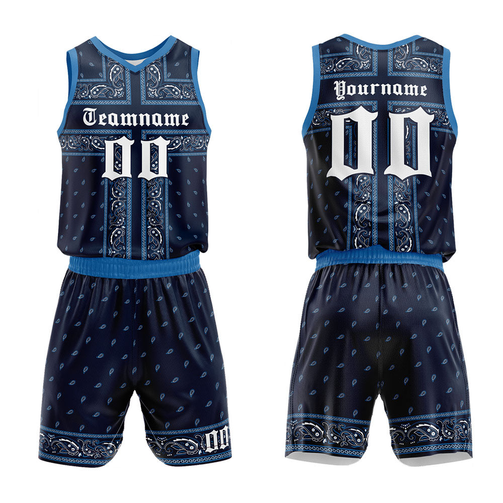 Custom Basketball Jersey Uniform Suit Printed Your Logo Name Number Navy-Blue