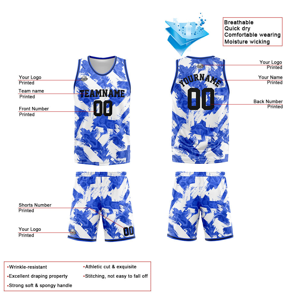 Custom Basketball Jersey Uniform Suit Printed Your Logo Name Number Blue&White