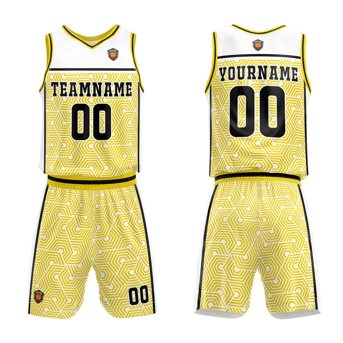 Custom White Yellow Basketball Jersey Uniform Suit Printed Your Logo Name Number