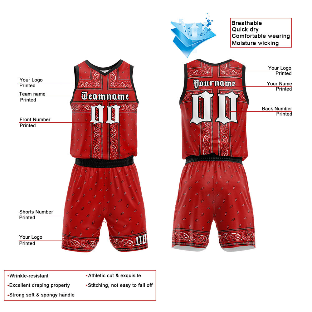 Custom Basketball Jersey Uniform Suit Printed Your Logo Name Number Red-Black