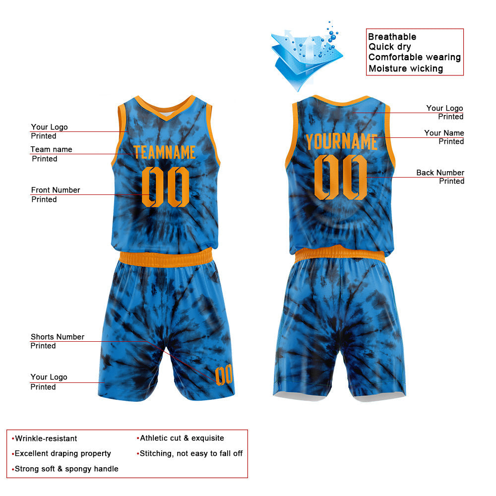 Custom Basketball Jersey Uniform Suit Printed Your Logo Name Number tie-dyed-Blue