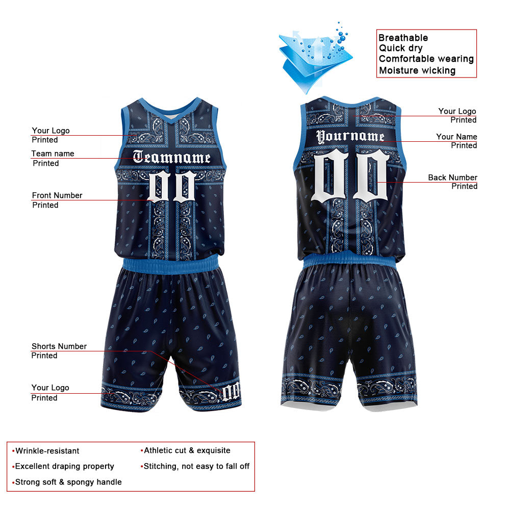 Custom Basketball Jersey Uniform Suit Printed Your Logo Name Number Navy-Blue