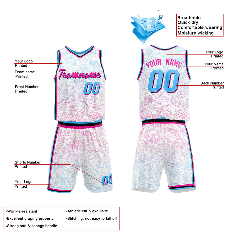 Custom Basketball Jersey Uniform Suit Printed Your Logo Name Number White