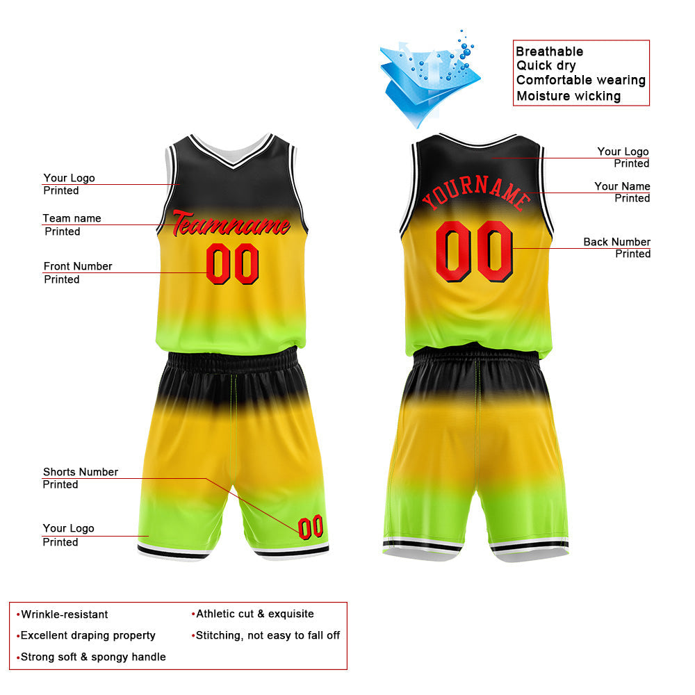 Custom Basketball Jersey Uniform Suit Printed Your Logo Name Number Gradient-Yellow