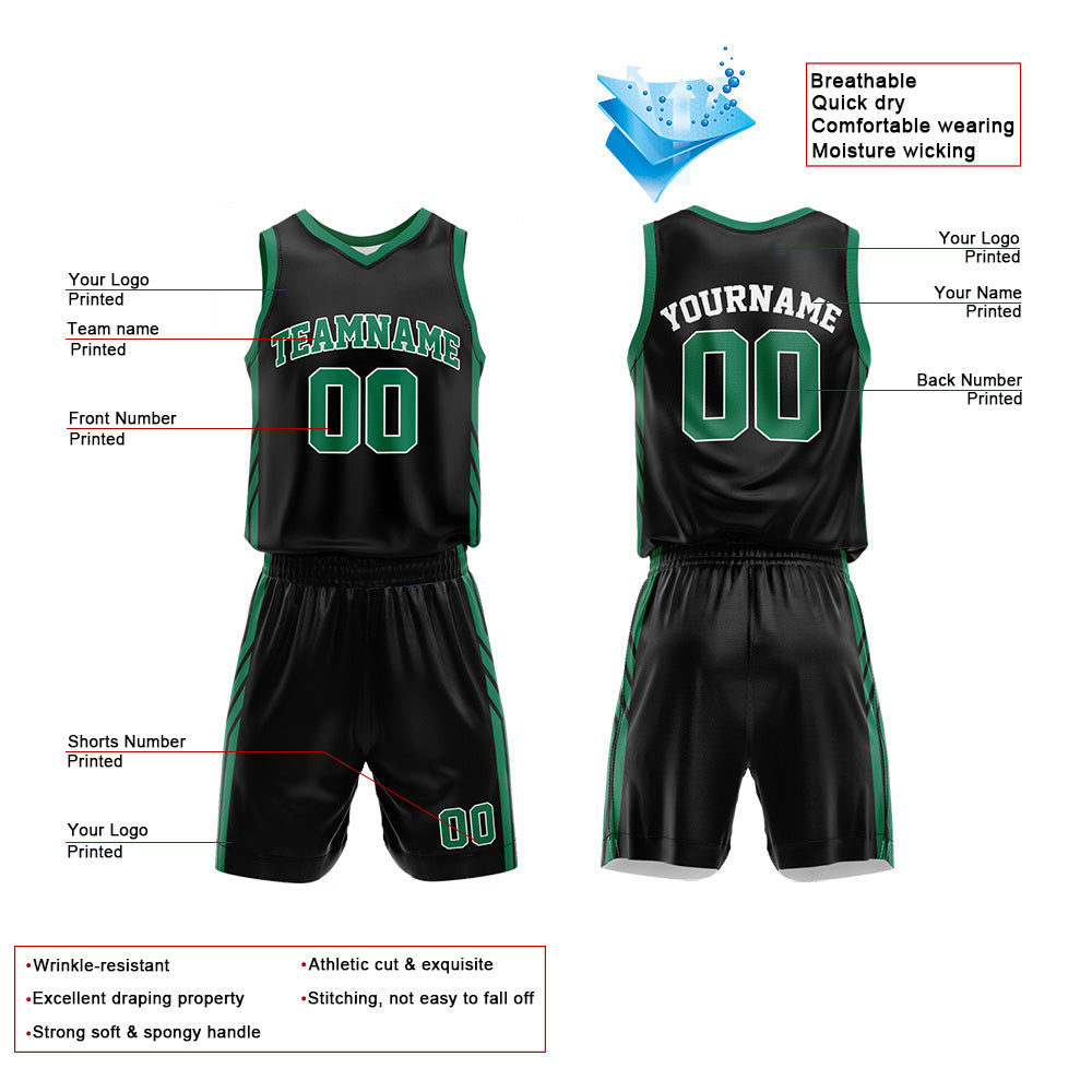 Custom Basketball Jersey Uniform Suit Printed Your Logo Name Number Black-Green