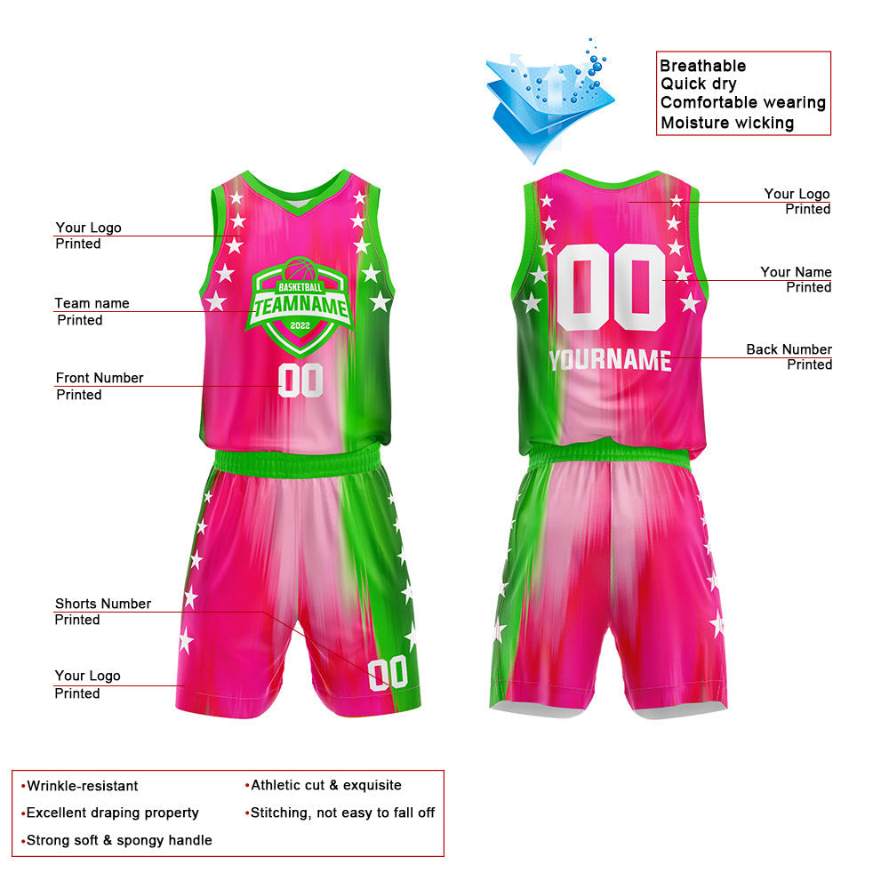 Custom Basketball Jersey Uniform Suit Printed Your Logo Name Number Rainbow-Rose-Green