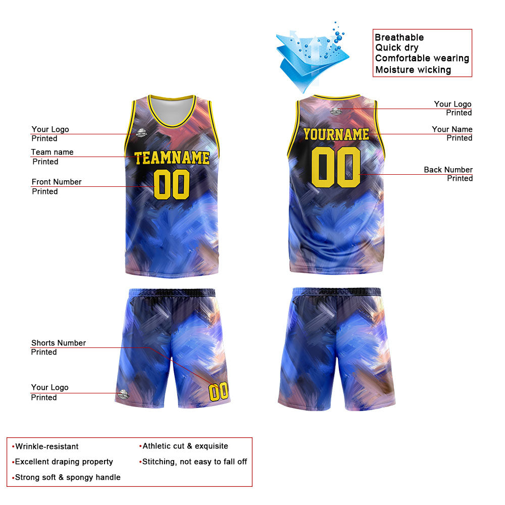 Custom Basketball Jersey Uniform Suit Printed Your Logo Name Number Yellow&Blue