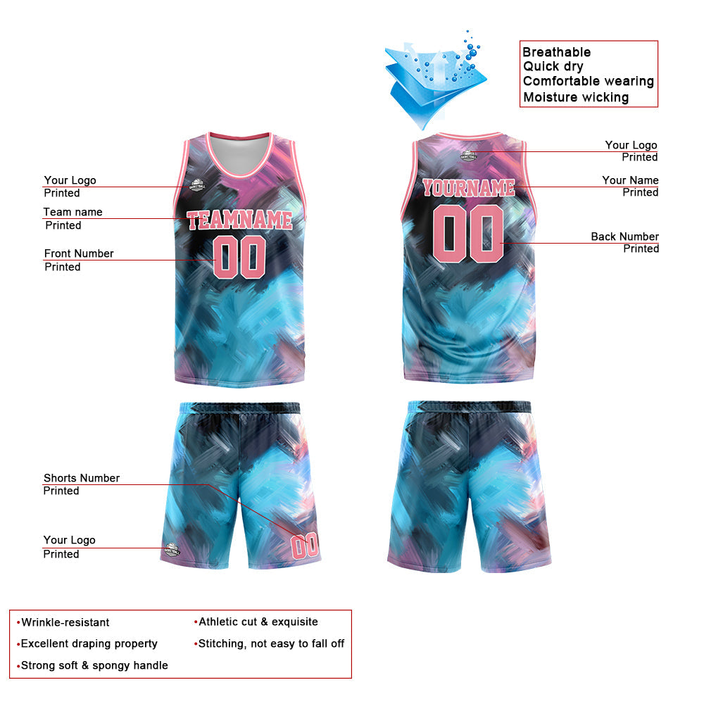 Custom Basketball Jersey Uniform Suit Printed Your Logo Name Number Pink&Light Blue