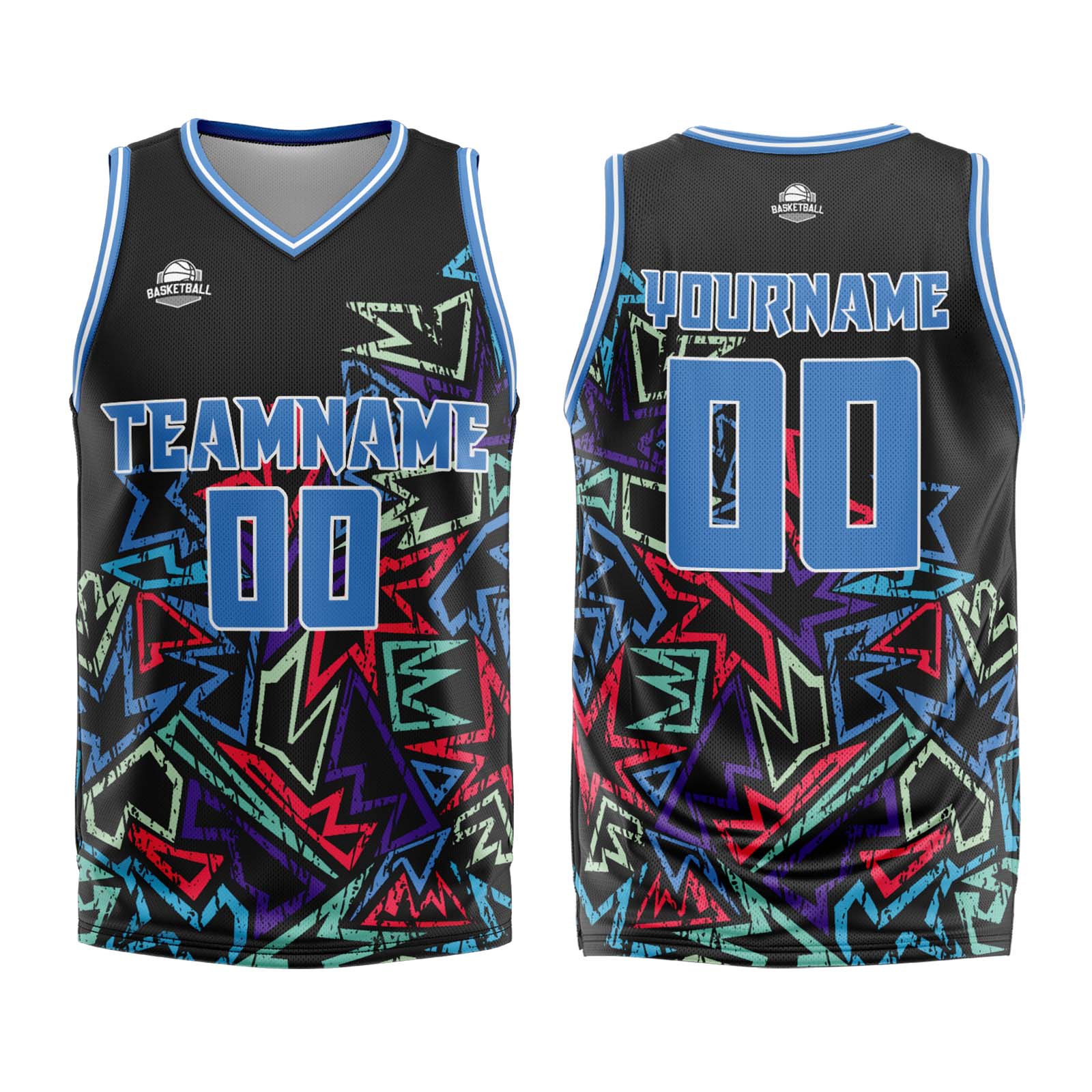 Custom Damaged geometry Blue Basketball Jersey Uniform Suit Printed Your Logo Name Number