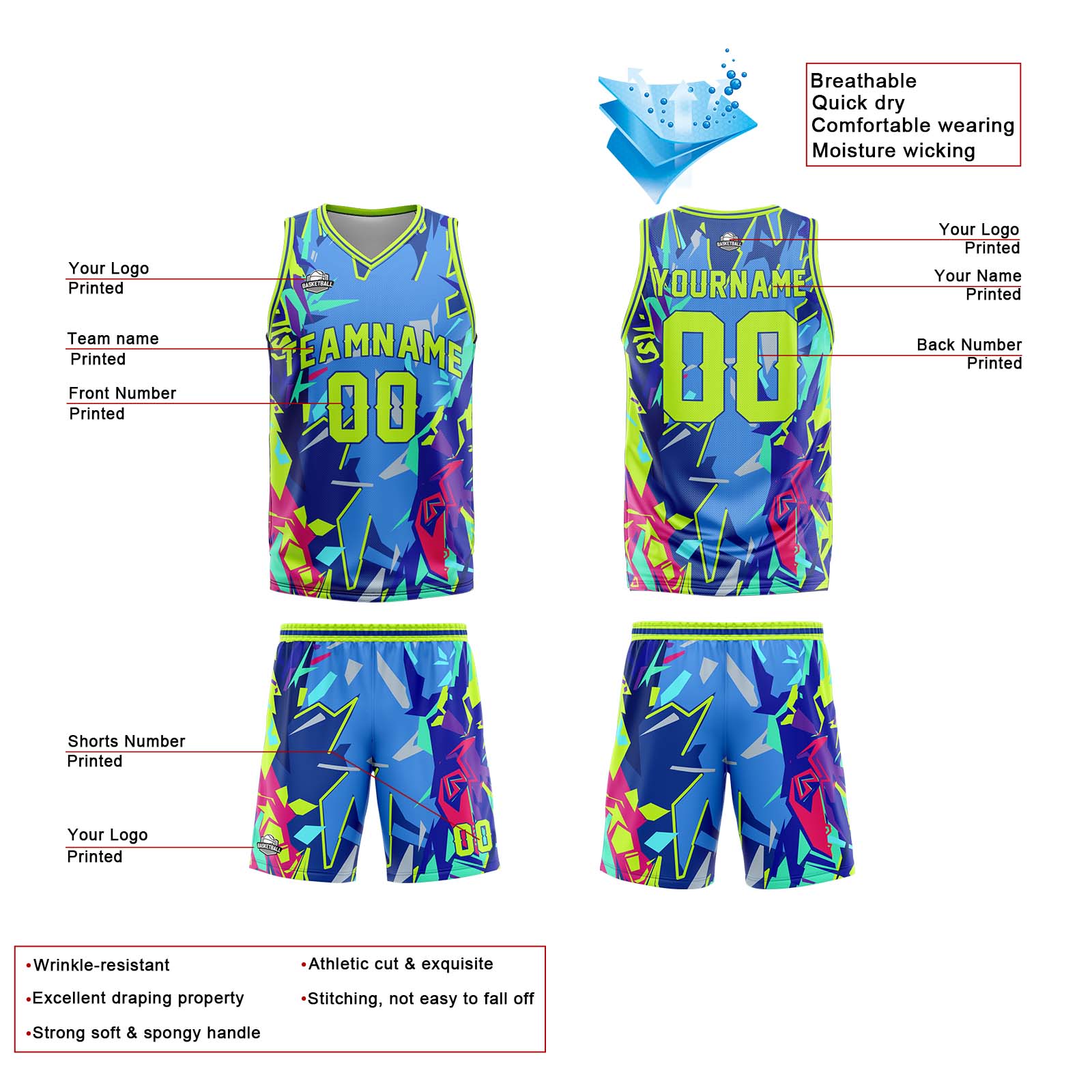 Custom Broken Neon Green Basketball Jersey Uniform Suit Printed Your Logo Name Number