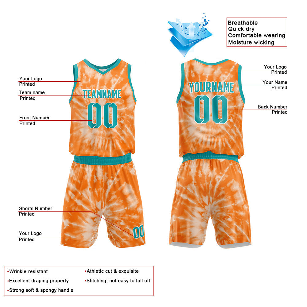 Custom Basketball Jersey Uniform Suit Printed Your Logo Name Number tie-dyed-Orange