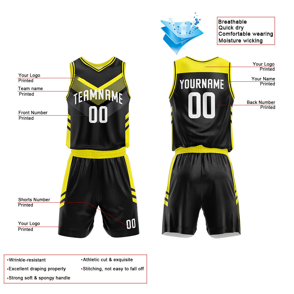 Custom Basketball Jersey Uniform Suit Printed Your Logo Name Number Black-Yellow