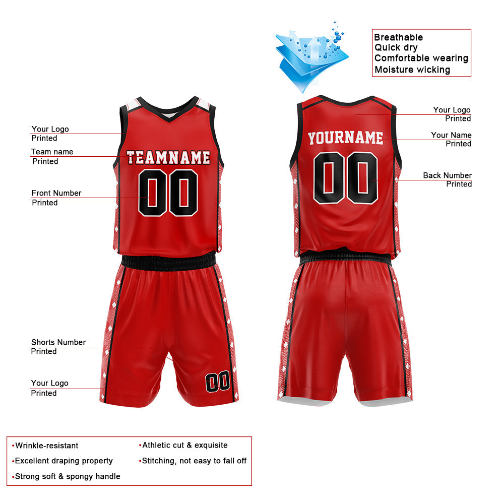 Custom Basketball Jersey Uniform Suit Printed Your Logo Name Number Red-Black