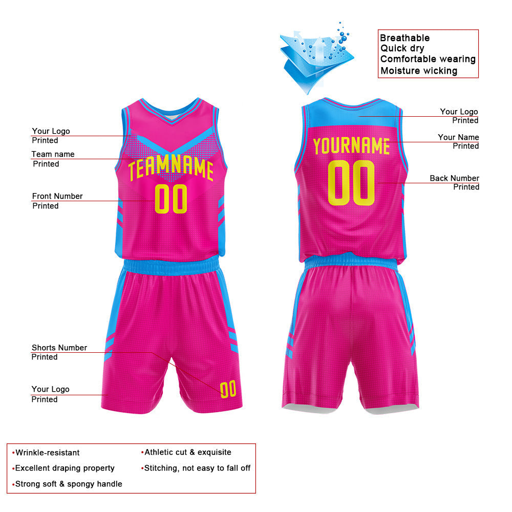 Custom Basketball Jersey Uniform Suit Printed Your Logo Name Number Hot Pink-Blue
