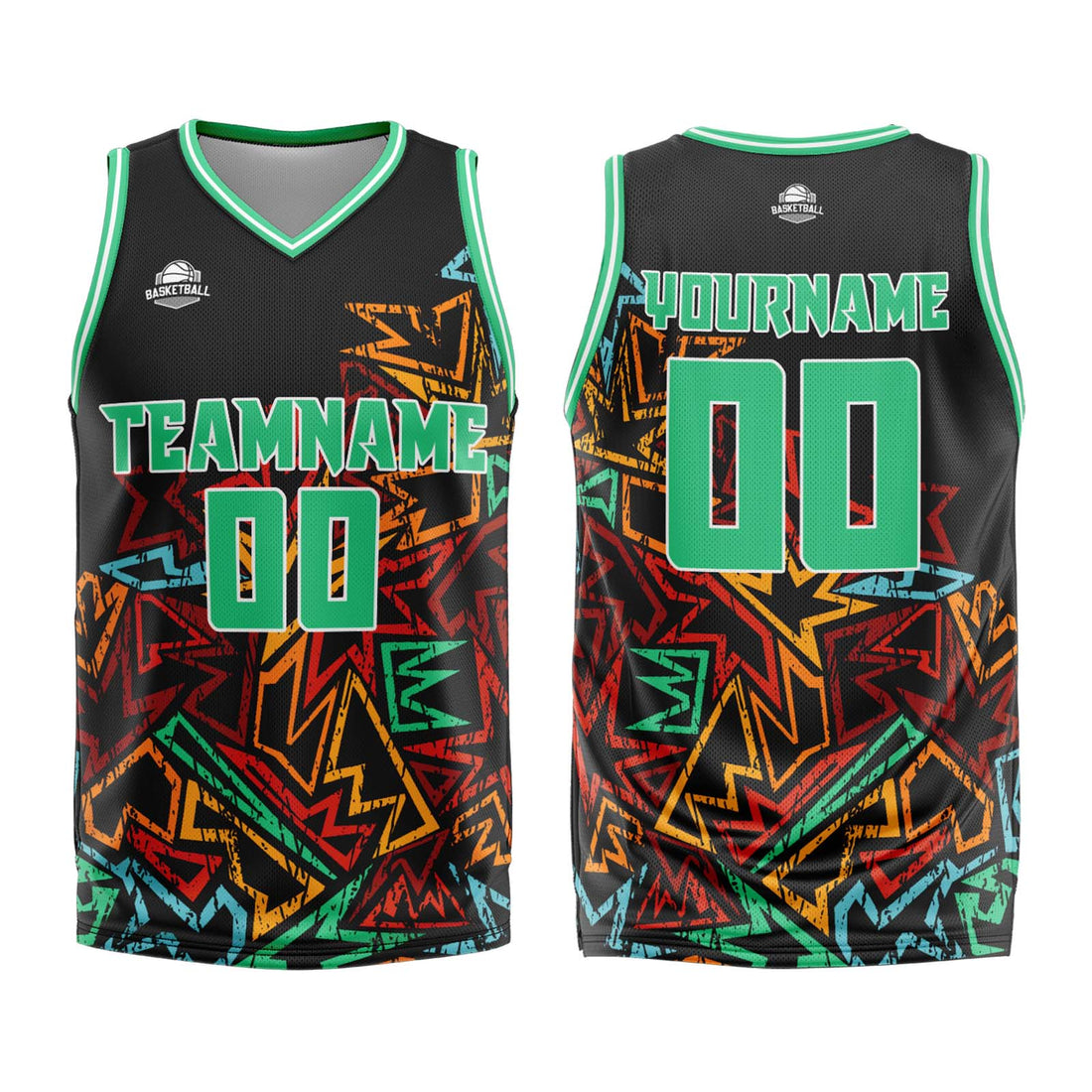 Custom Damaged geometry Green Basketball Jersey Uniform Suit Printed Your Logo Name Number