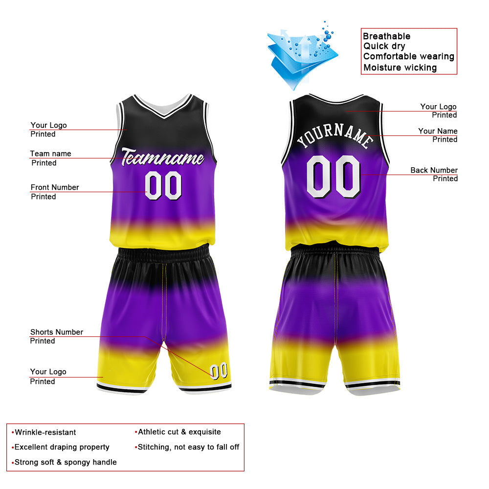 Custom Basketball Jersey Uniform Suit Printed Your Logo Name Number Gradient-Purple