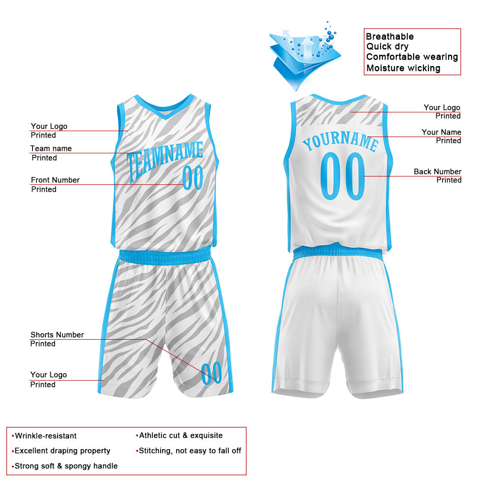 Custom Basketball Jersey Uniform Suit Printed Your Logo Name Number White