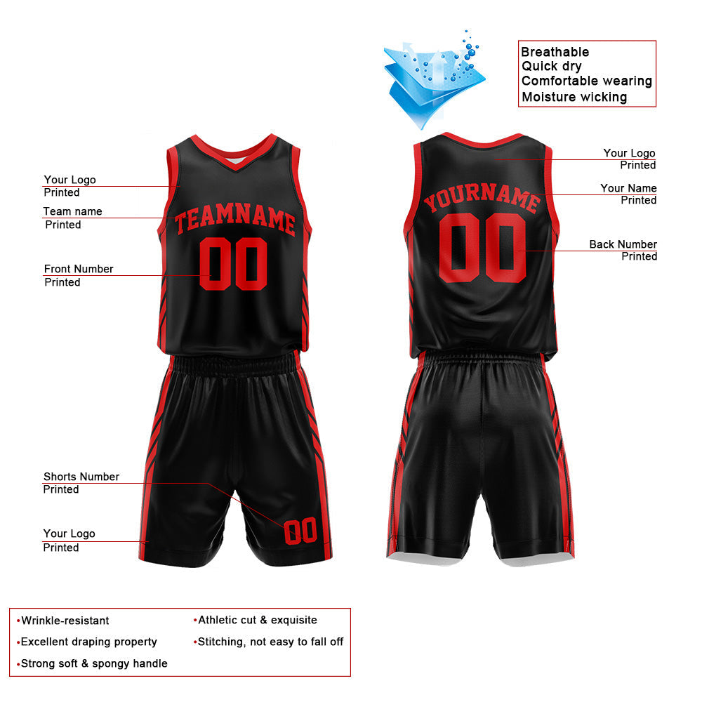 Custom Basketball Jersey Uniform Suit Printed Your Logo Name Number Black-Red