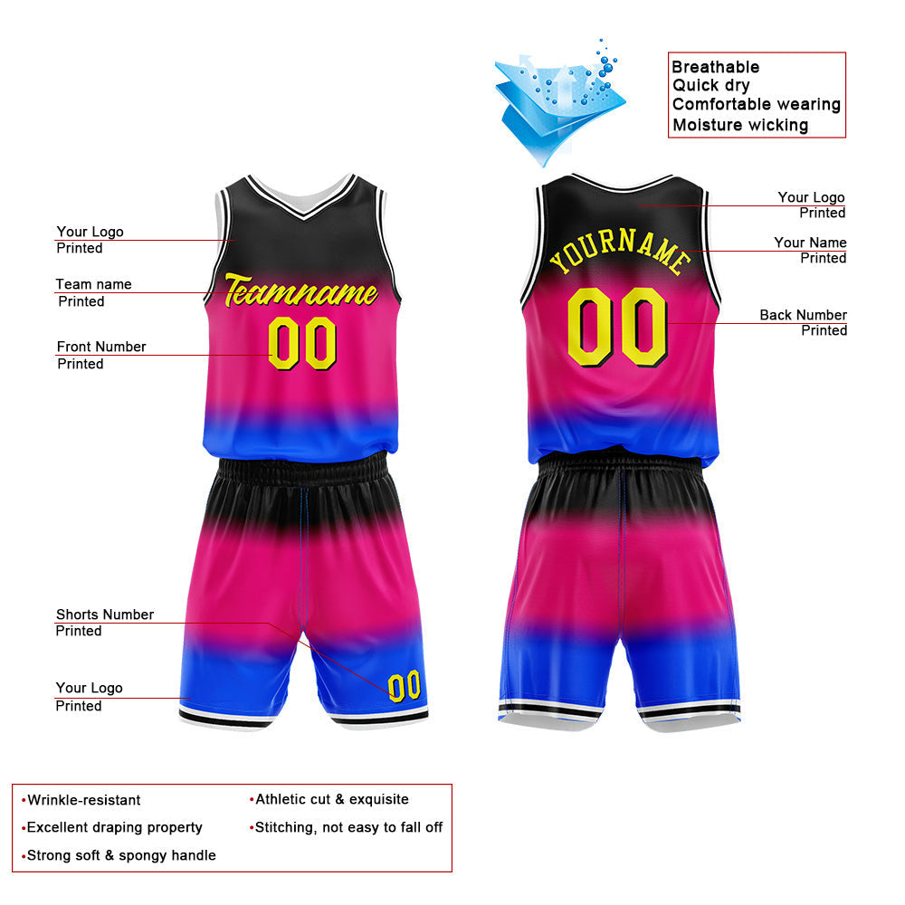 Custom Basketball Jersey Uniform Suit Printed Your Logo Name Number Gradient-Hot Pink