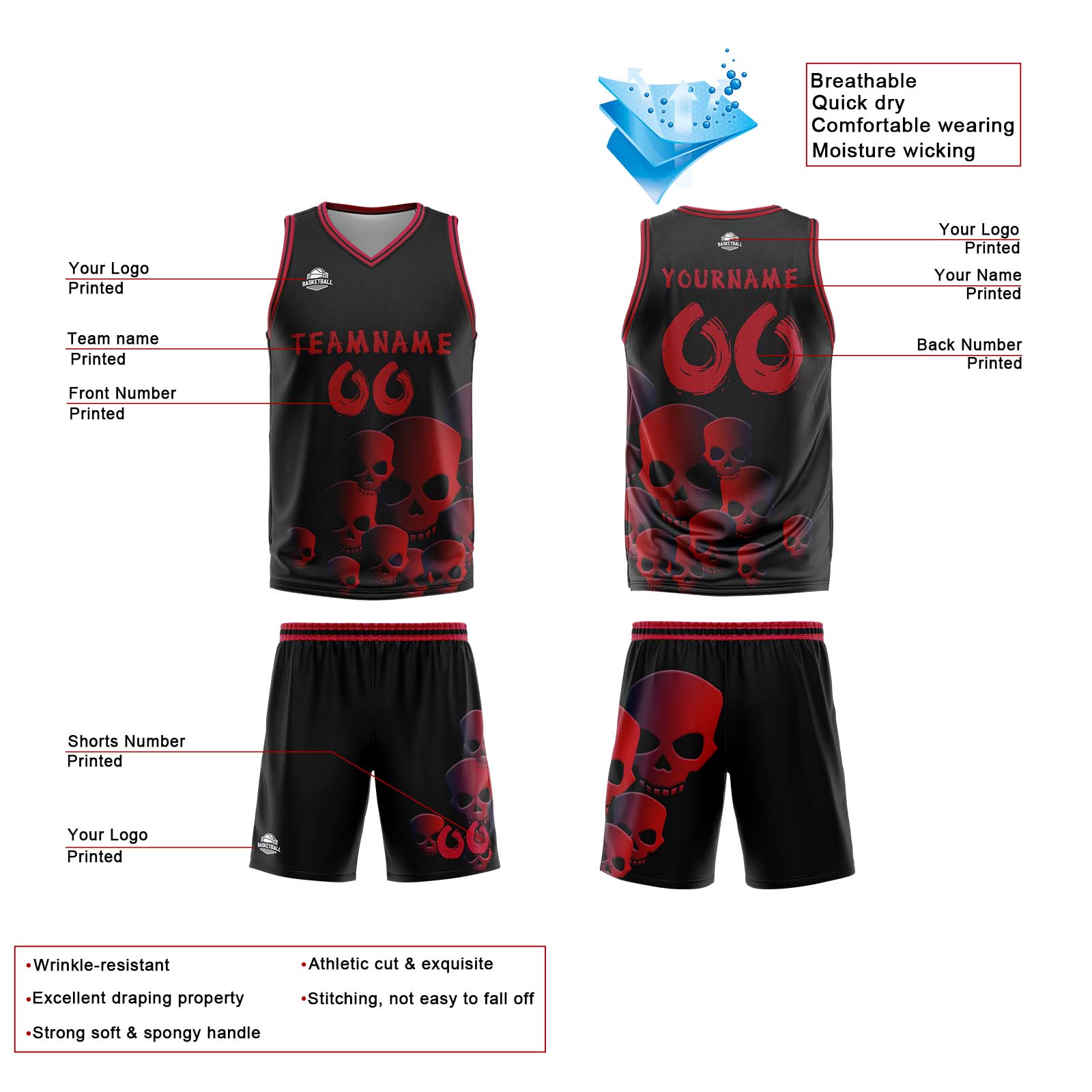 Custom Fluid Red Basketball Jersey Uniform Suit Printed Your Logo Name Number