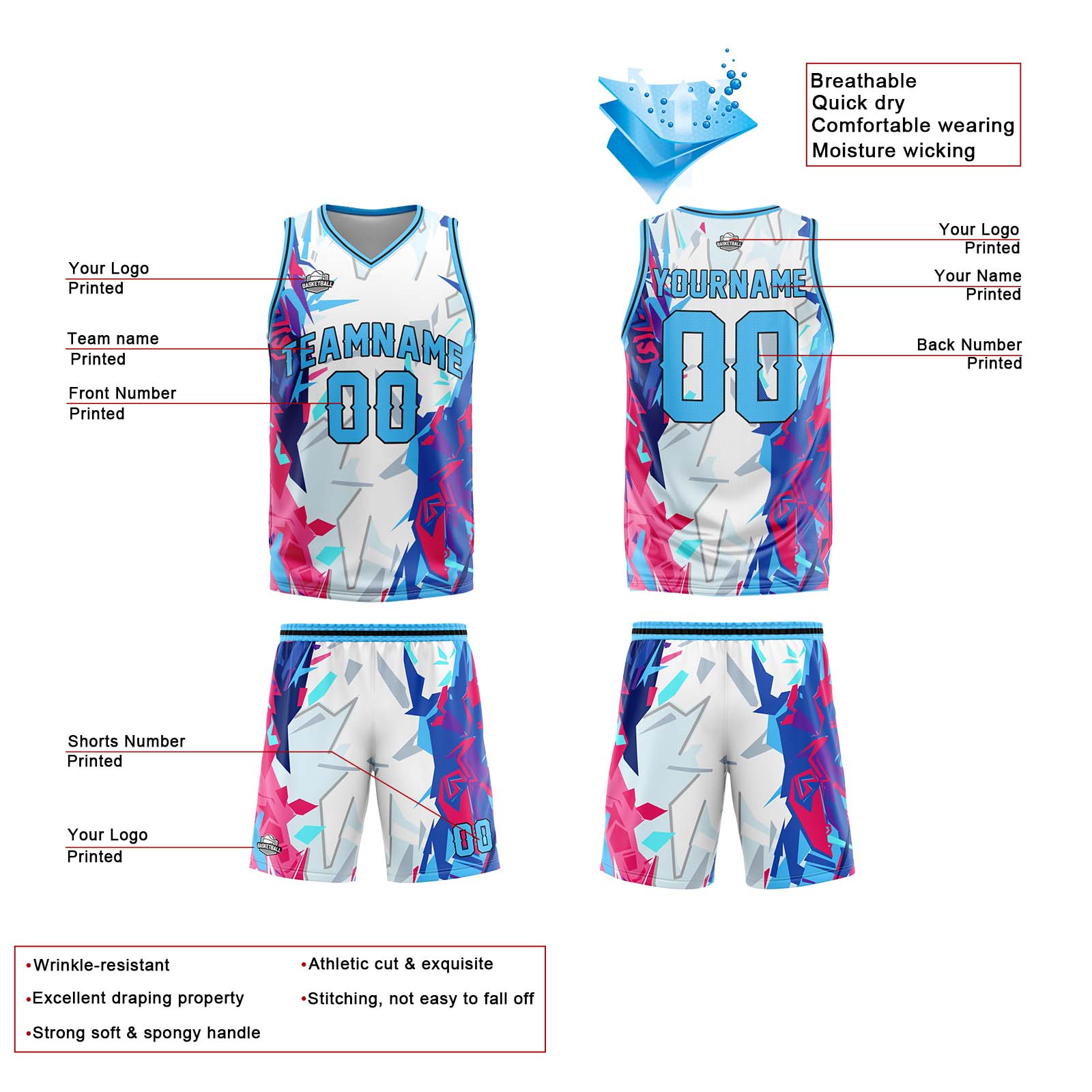 Custom Light Blue Basketball Jersey Uniform Suit Printed Your Logo Name Number