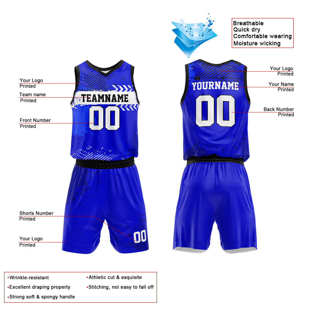 Custom Basketball Jersey Uniform Suit Printed Your Logo Name Number Blue