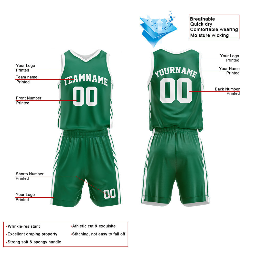 Custom Basketball Jersey Uniform Suit Printed Your Logo Name Number Green-White