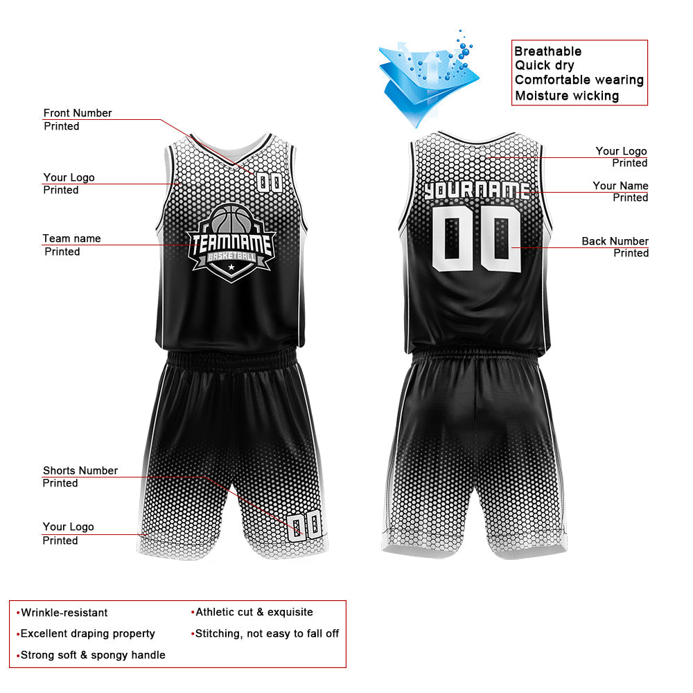 Custom Basketball Jersey Uniform Suit Printed Your Logo Name Number Black-White