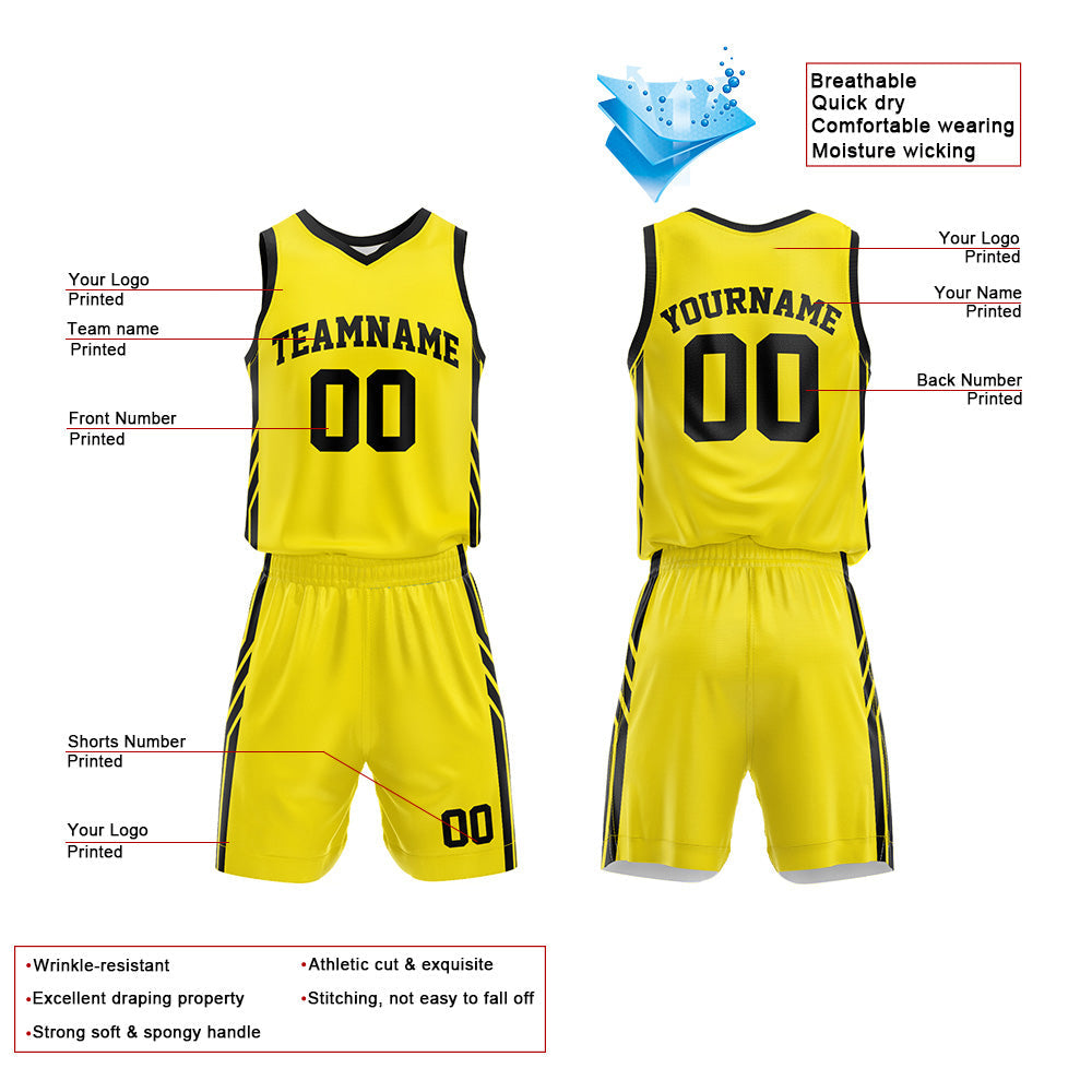 Custom Basketball Jersey Uniform Suit Printed Your Logo Name Number Yellow-Black