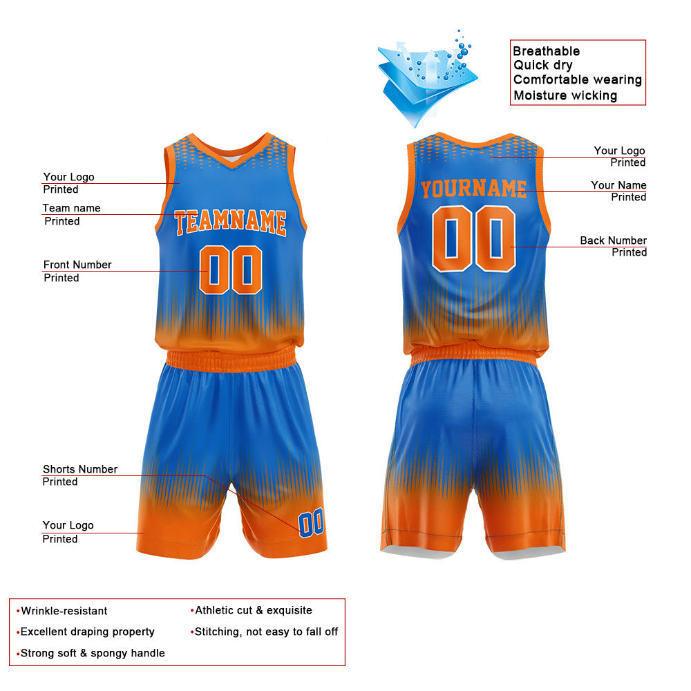 Custom Basketball Jersey Uniform Suit Printed Your Logo Name Number Blue-Orange