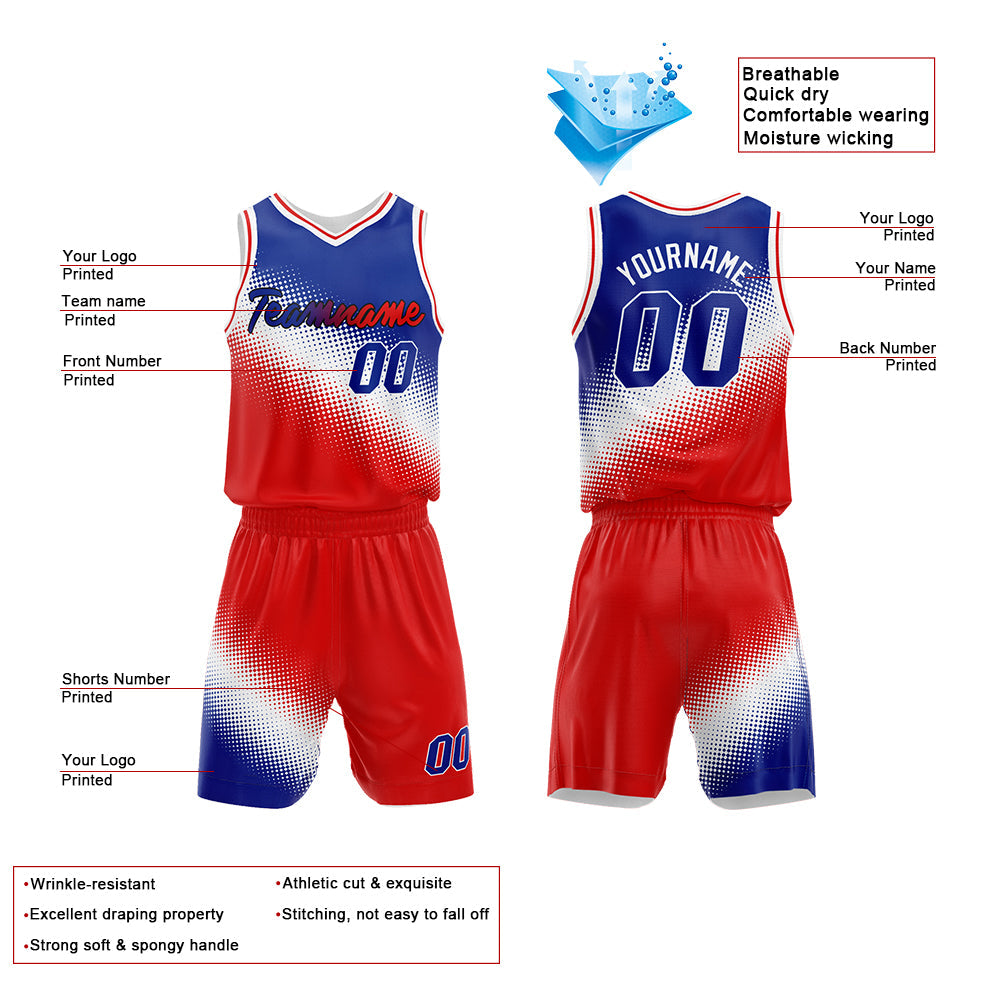 Custom Basketball Jersey Uniform Suit Printed Your Logo Name Number Royal-White-Red