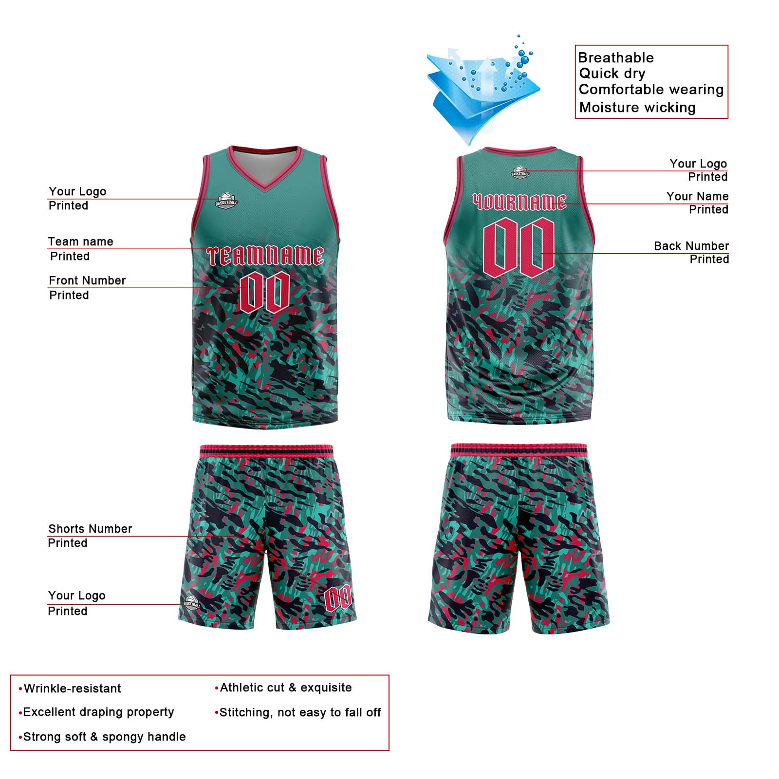 Custom Green Red Basketball Jersey Uniform Suit Printed Your Logo Name Number