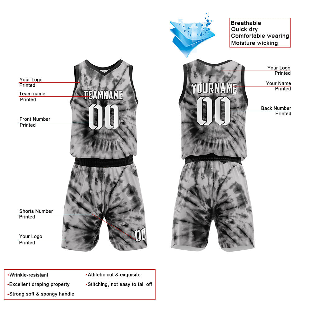 Custom Basketball Jersey Uniform Suit Printed Your Logo Name Number tie-dyed-Gray