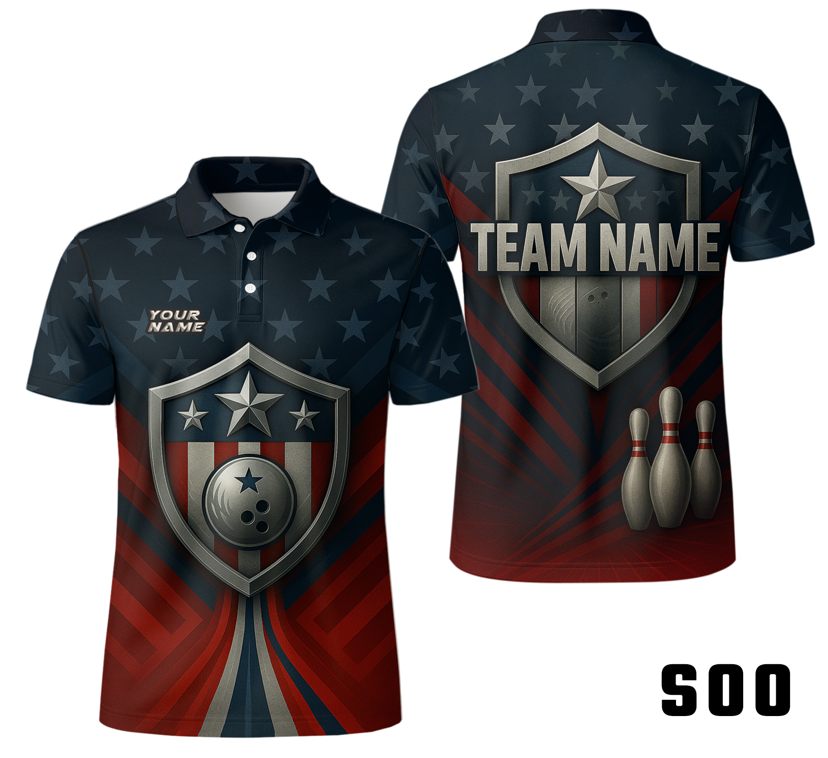 American Flag Shield Emblem Bowling Jersey